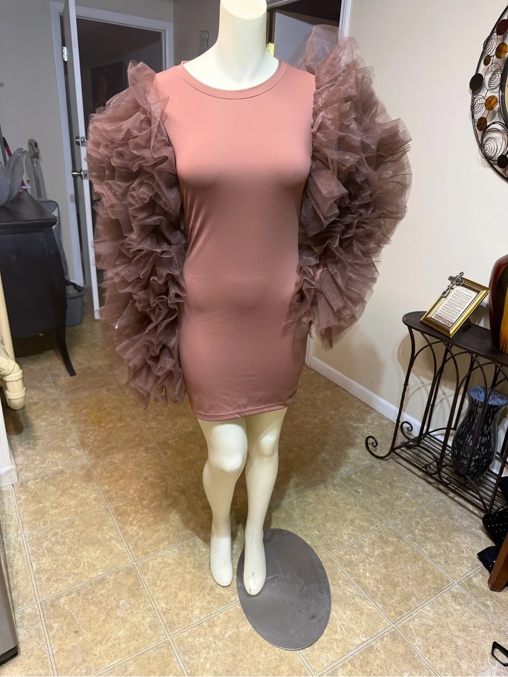 AKIRA Brown Ruffle Sleeve Mini Dress - Picture 1 of 2